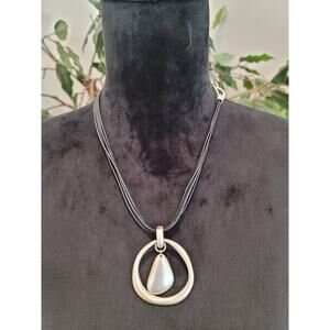 Women Fashion Premier Designs Easy Living Leather Cord with Pendant Silver Tone